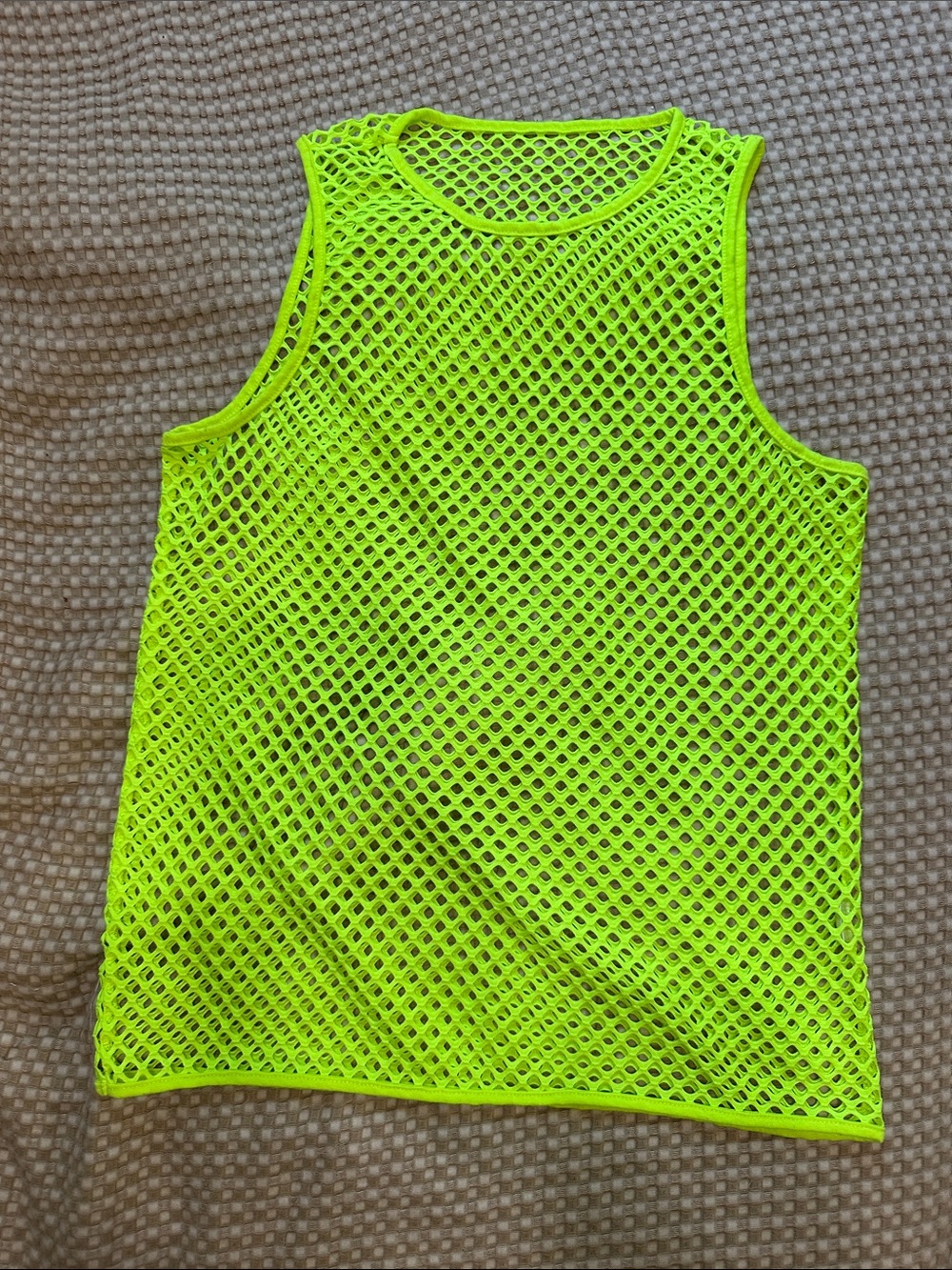 Neon Yellow Fishnet Sleeveless Top